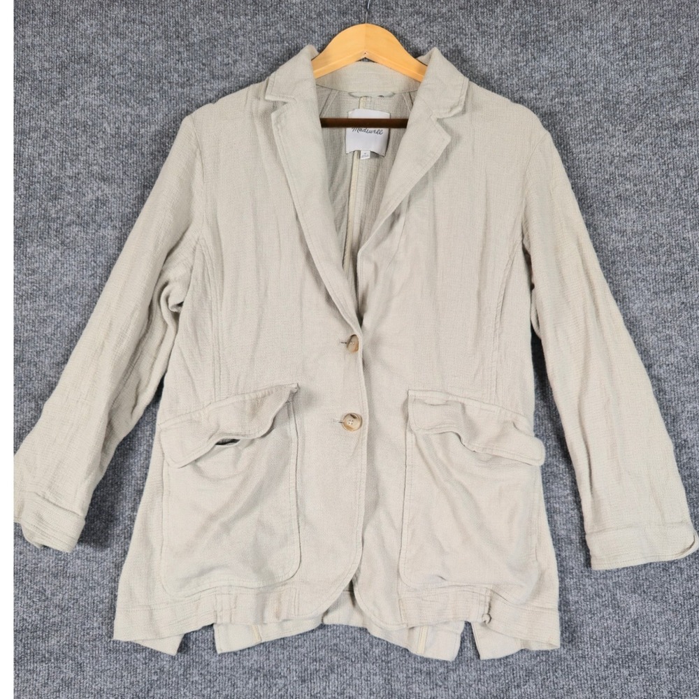 Madewell Linen Blend Blazer Jacket Beige Button Front Women's Size‎ M